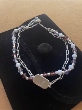 Shine Cross Crystal Double Strand
Bolo Bracelet. Silver-tone + purple beads. New